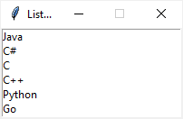 Пример Tkinter Listbox со списком языков программирования
