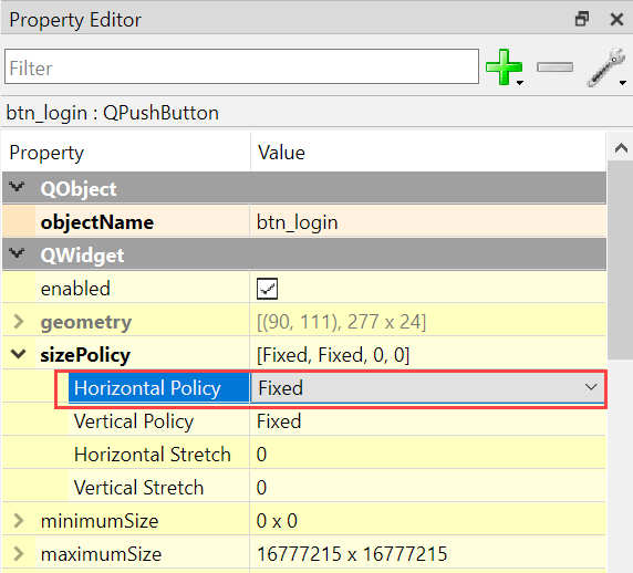 Qt Designer - Изменение размера кнопки