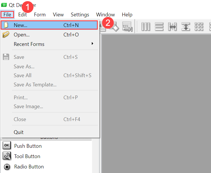 Qt Designer - New