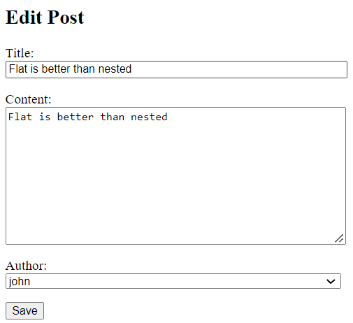 Пример редактирования поста «Flat is better than nested»