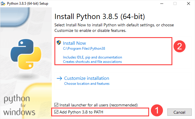 Окно установки Python на Windows