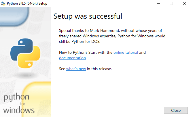 Пример успешной установки Python на Windows