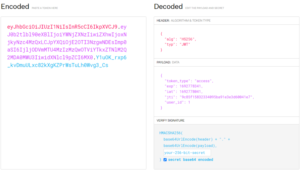 Части структуры токена JWT